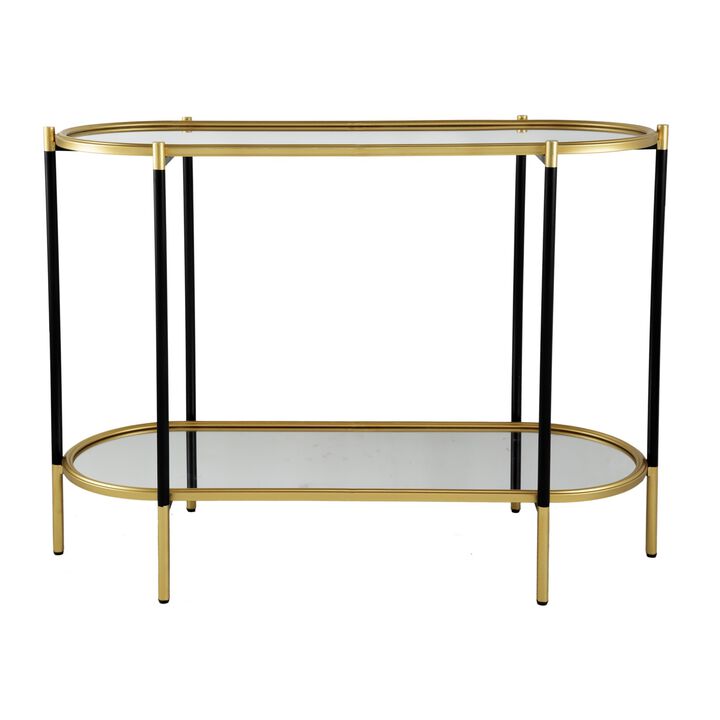 30 Inch Console Sideboard Table, Oblong, Mirrored Top, Black, Gold - Benzara 30 Inch Console Sideboard Table, Oblong, Mirrored Top, Black, Gold - Benzara