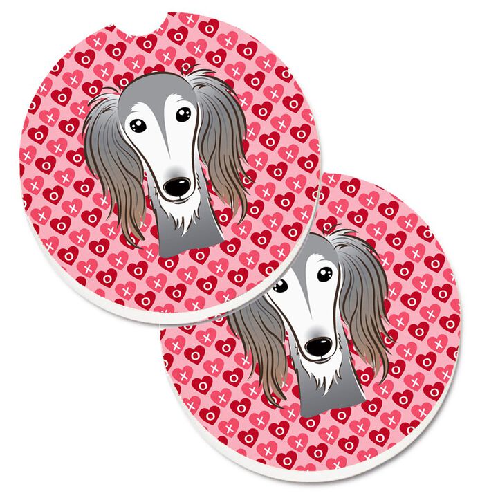Caroline's Treasures Saluki Hearts Set of 2 Cup Holder Car Coasters, 2.56, Multicolor