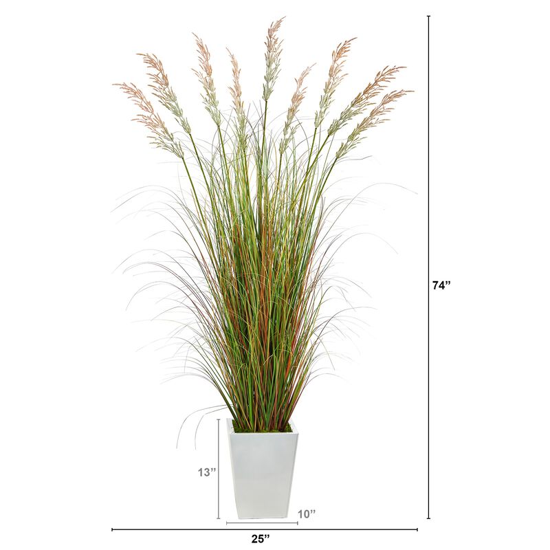 Hivvago 74" Grass Artificial Plant in White Metal Planter