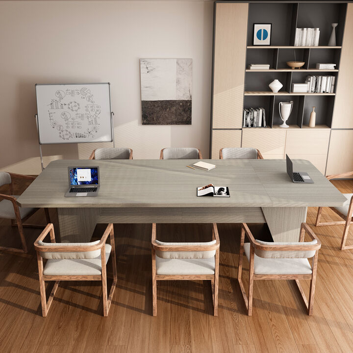 FUFU&GAGA Modern Office Desk with Aesthetic Design, Grey Oak Finish (118.1" W x 47.2" D x 29.53" H), P2 MDF, Grey Oak Color