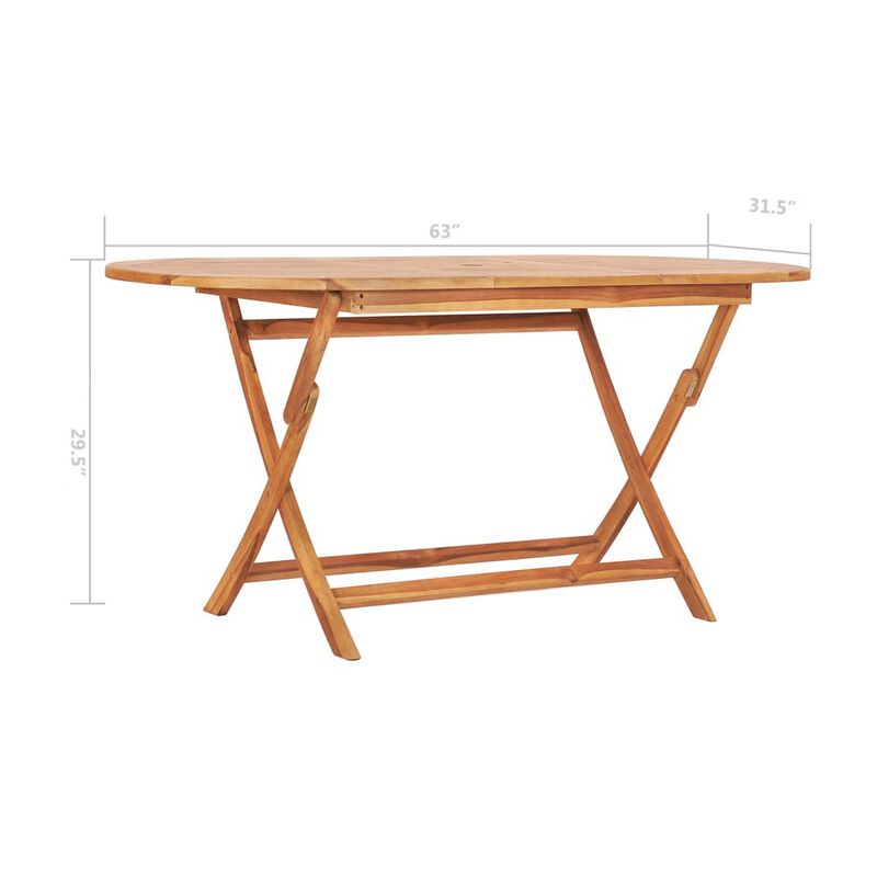 Outdoor Folding Dining Table, Slatted, X Legs, 63 Inch Brown Wood - Benzara