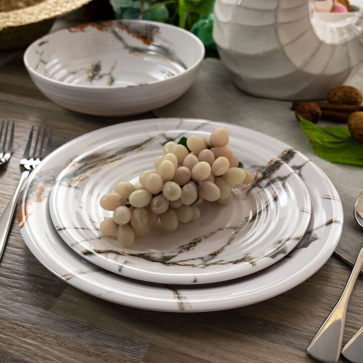 Elama Fine Sculpture 12 Piece Lightweight Melamine Dinnerware Set in White
