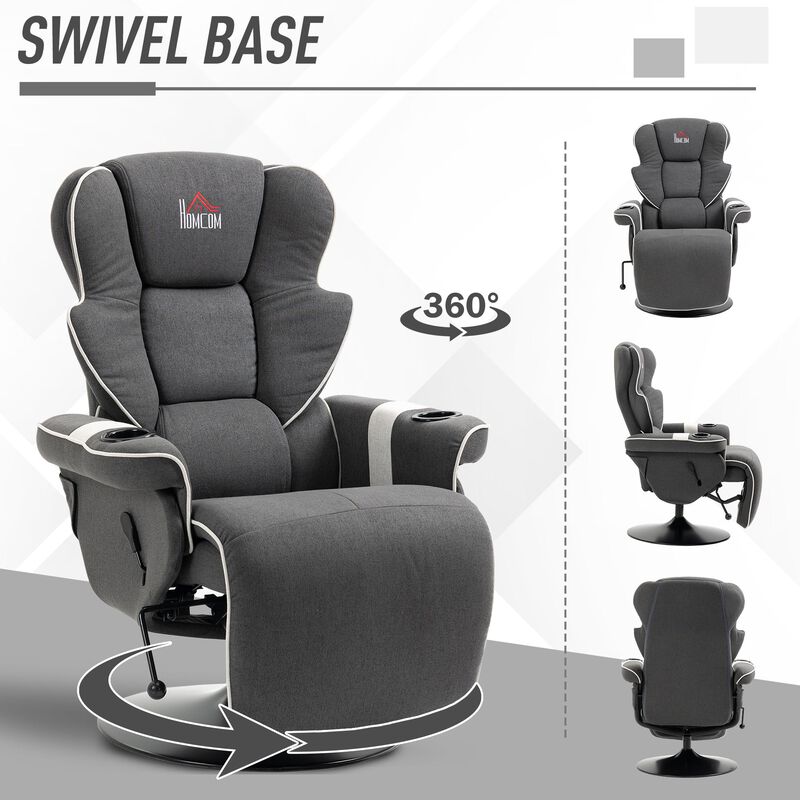 Black Living Room Comfort: Manual Swivel Recliner with Cup Holders