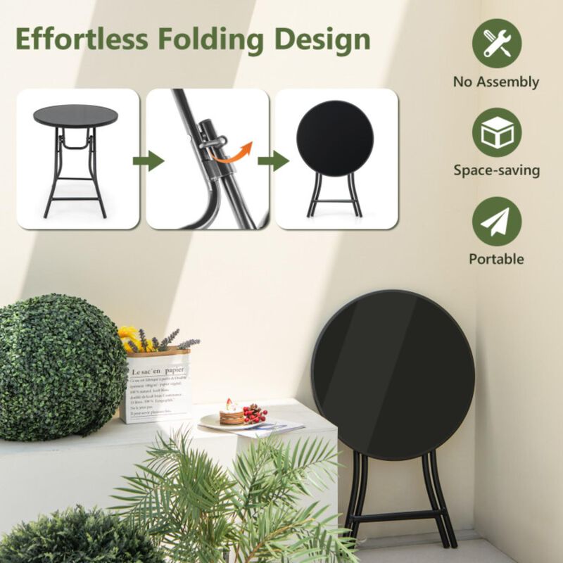 Hivvago 23 Inch Round Bistro Table with Tempered Glass Tabletop
