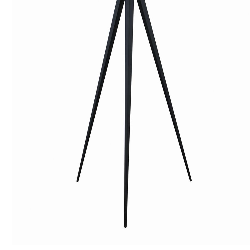 Height Adjustable Metal Tripod Floor Lamp with Fabric Shade, White and Black-Benzara