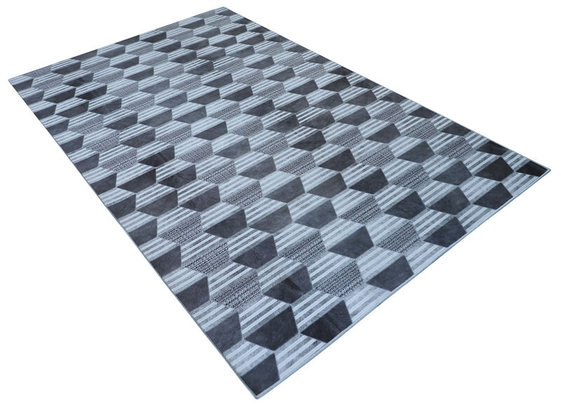 Walk on Me Faux Cowhide Digital Printed Patchwork Honeycomb Matrix Contemporary Indoor Area Rug