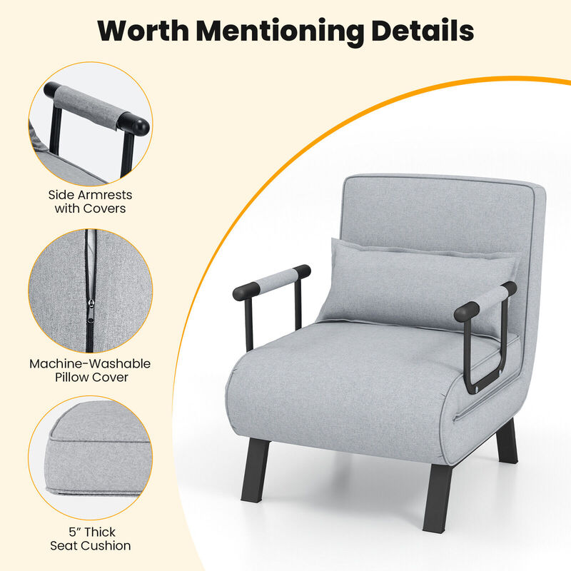 Folding 6 Position Convertible Sleeper Bed Armchair Lounge Couch with Pillow