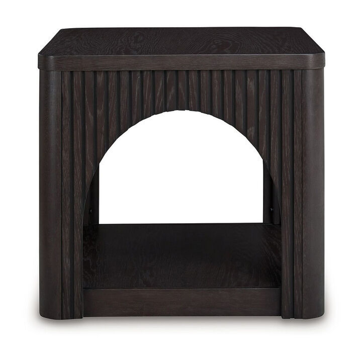 Yini Square Side End Table, Lattice, Arch Design, 24 Inch Black Wood - Benzara