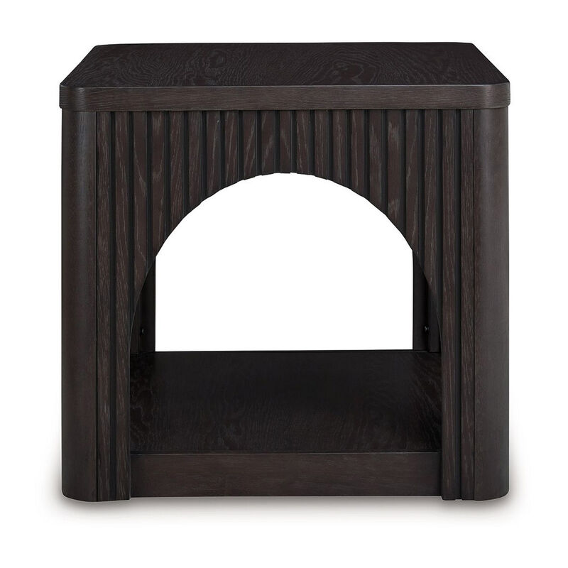 Yini Square Side End Table, Lattice, Arch Design, 24 Inch Black Wood - Benzara