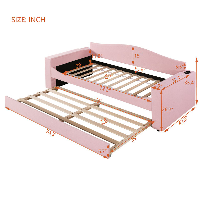 Merax Upholstered Daybed with Storage Armrests