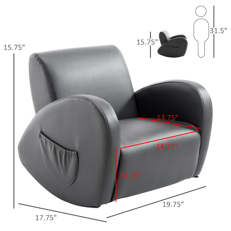 Comfy Kids' Rocker: Grey PU Leather Toddler Chair with Pocket
