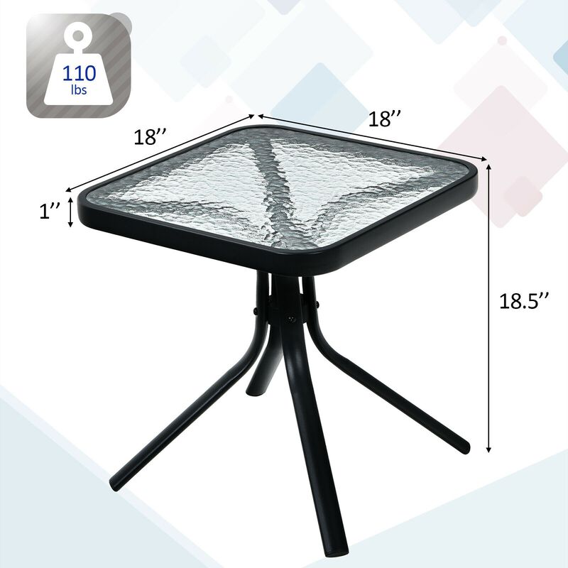 Tempered Glass Top Patio Table with Heavy-duty Metal Frame for Garden Poolside-Black