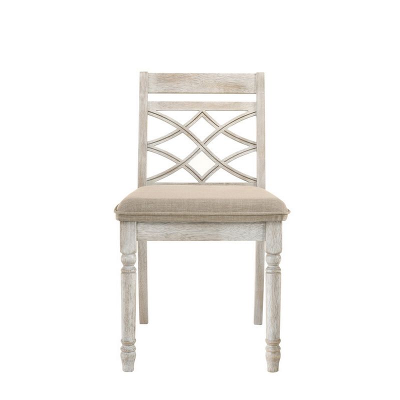 19 Inch Dining Chairs, Cross Back Design with Padded Seats, Set of 2, White-Benzara