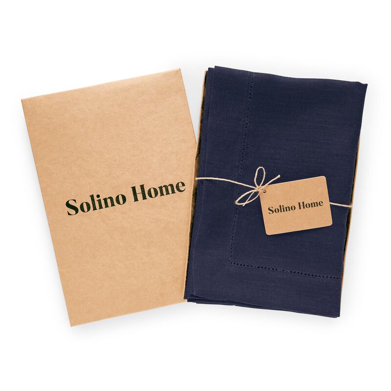 Solino Home 100% Pure Linen Cloth Napkins 20 x 20 Inch Set of 6 | Medium Weight Hemstitch Dinner Napkins