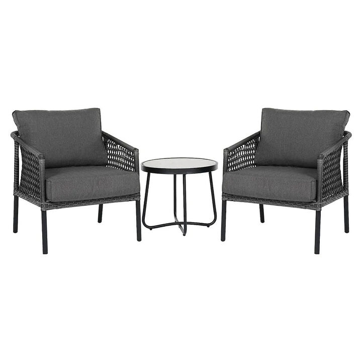 MONDAWE Outdoor Furniture 3 Pieces Set All-Weather Wicker Conversation Set for Patio Garden Backyard with Olefin Cushions and Coffee Table