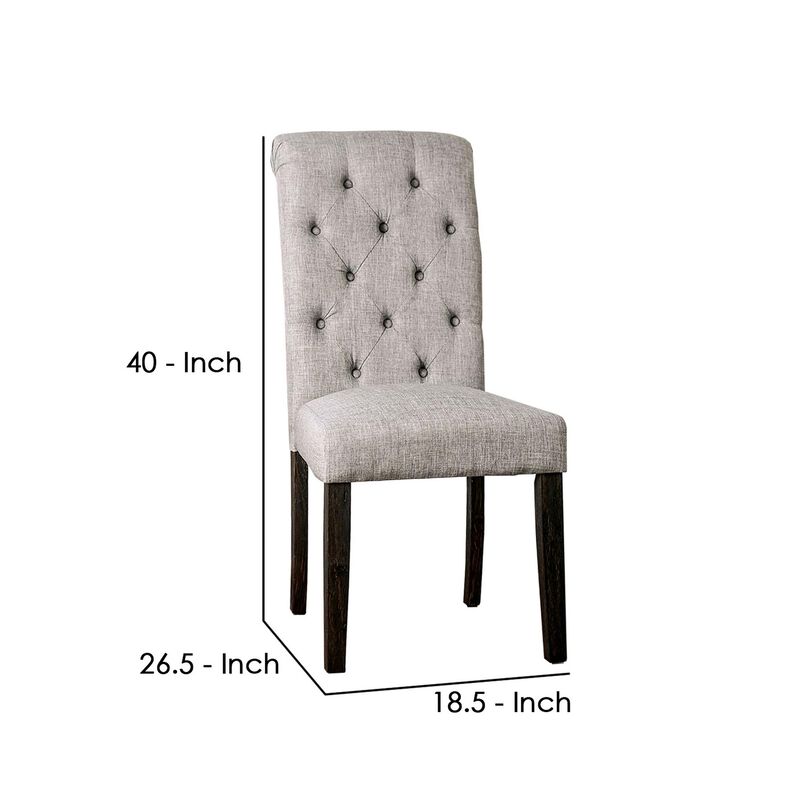 Side Chair with Button Tufted Backrest, Set of 2, Gray-Benzara