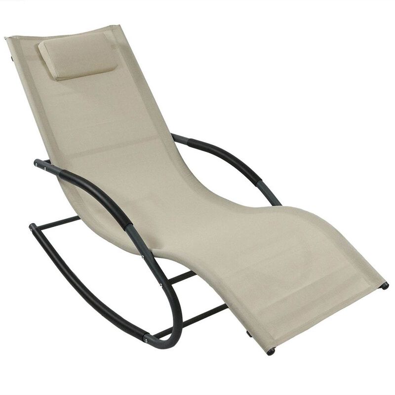 Hivvago Set of 2 Beige Rocking Chaise Lounger Patio Lounge Chair with Pillow