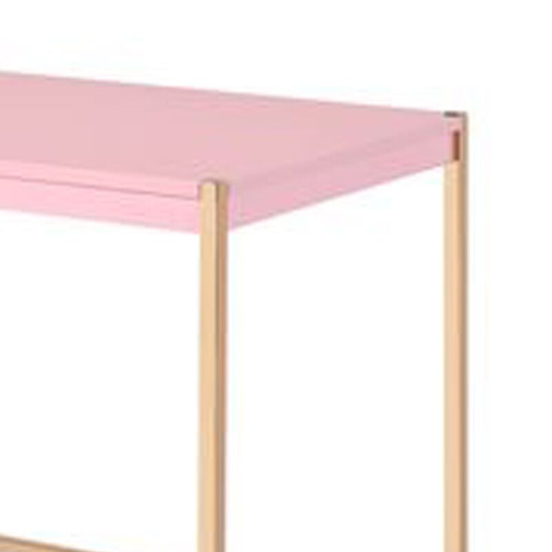 Writing Desk with USB Dock and Metal Legs, Pink and Rose Gold-Benzara