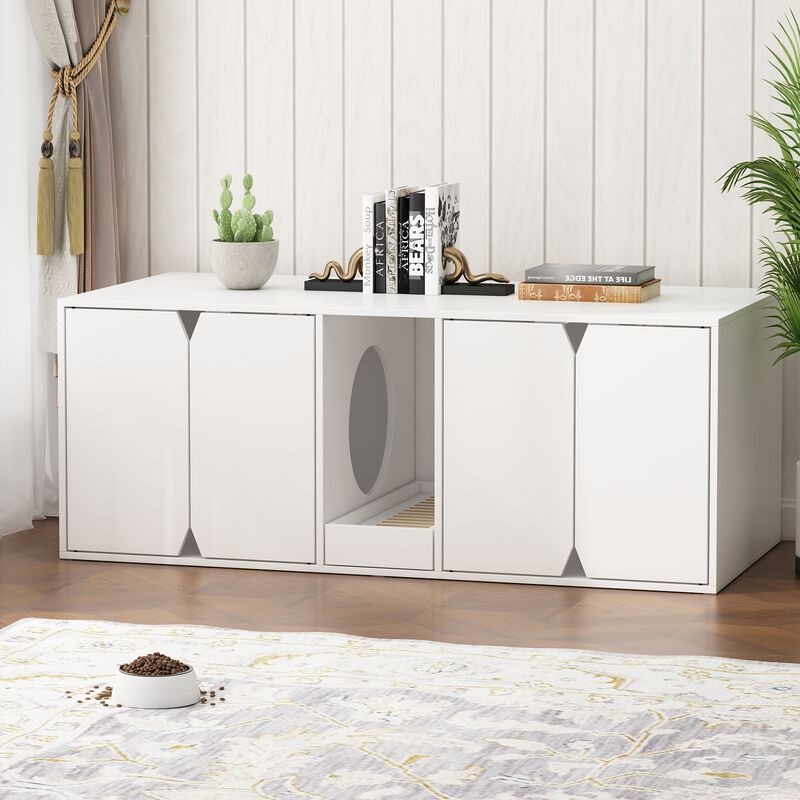 FUFU&GAGA Stylish White Cat Cabinet with Ample Storage Space (43.3" W x 16.9" H x 20.5" D),White