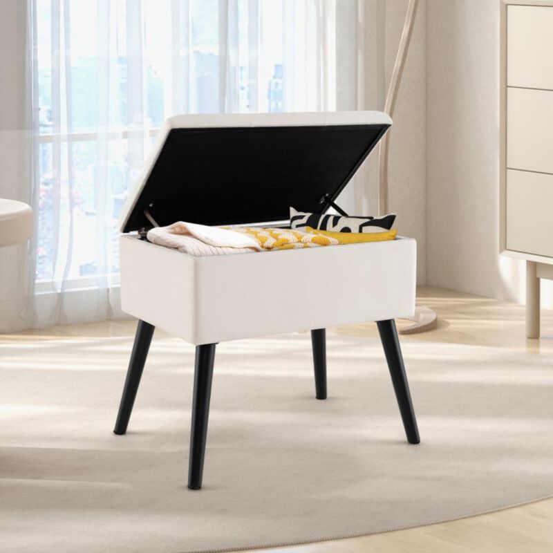 Velvet Storage Ottoman with Solid Wood Legs for Living Room Bedroom