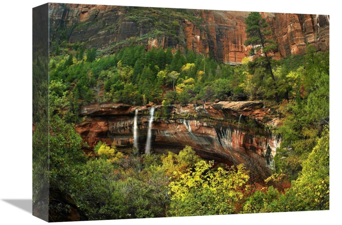 Cascades tumbling 110 feet at Emerald Pools, Zion National Park, Utah-Canvas Art-16x12
