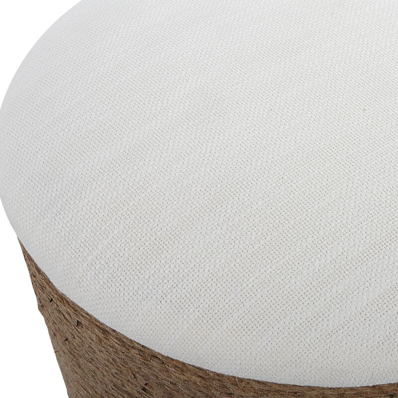 18 Inch Classic Storage Accent Ottoman, Rope Wrapped Base, Off White, Brown-Benzara