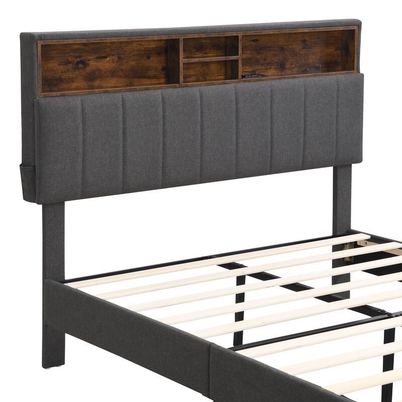 Merax Upholstered Platform Bed with Storage Headboard