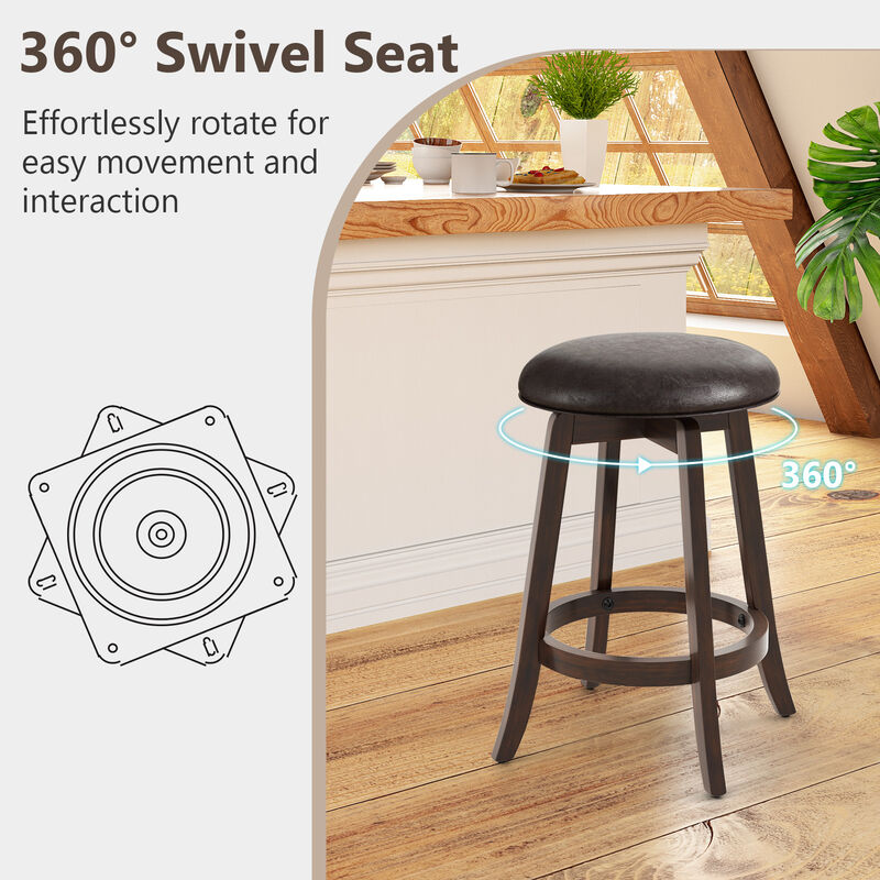 Set of 2 Upholstered PU Leather Bar Stool with 360° Swivel Round Seat