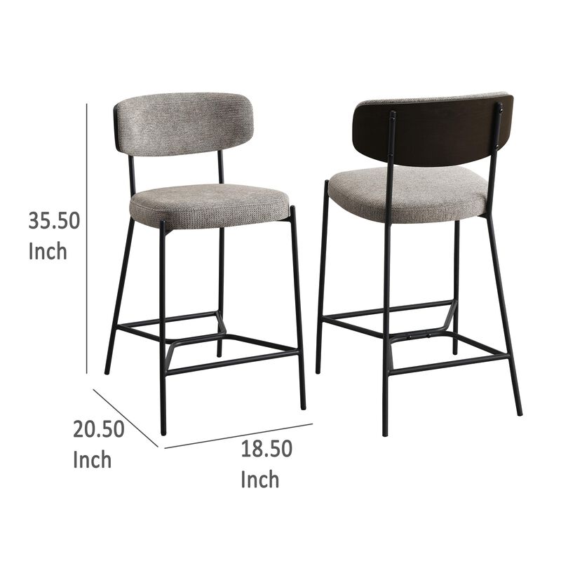 Ellina Counter Height Chair Set of 2, Taupe Fabric, Black, 24 Inch - Benzara