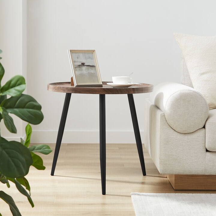 Paxton Raised Lip Edge Side Table with Modern Black Metal Taper Legs - Round