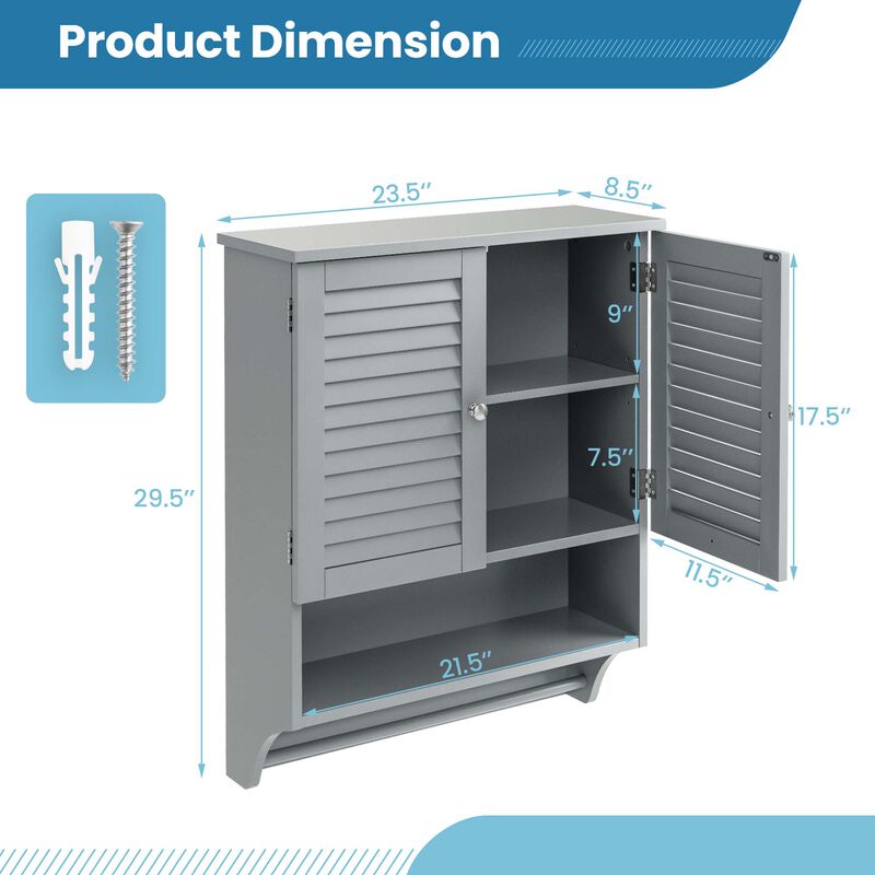 Costway Bathroom Wall Mounted Medicine Cabinet with Louvered Doors & Towel Bar White