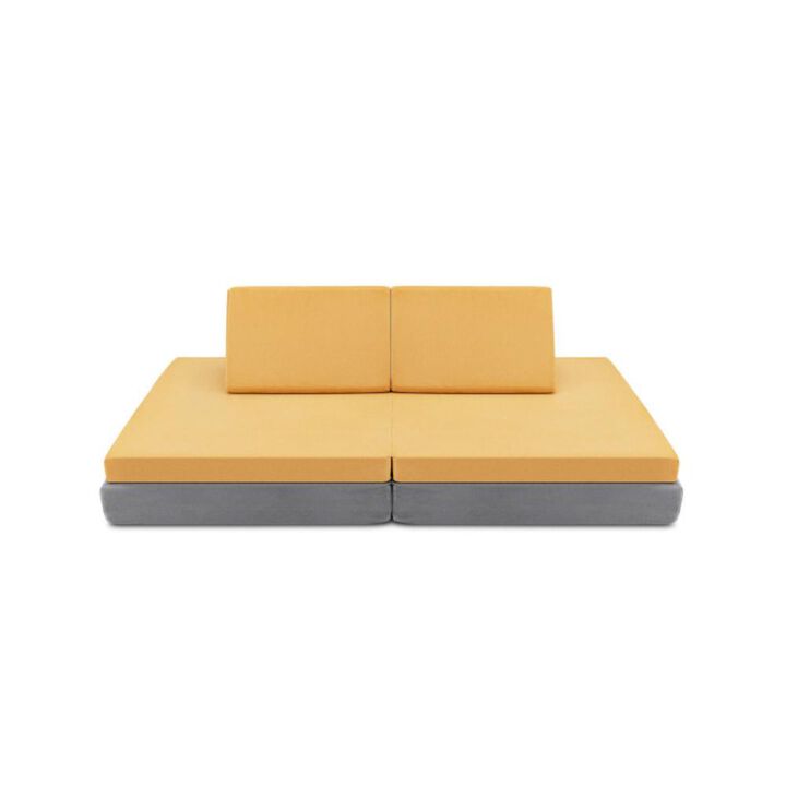Hivvago 4 Pieces Convertible Kids Couch Set with 2 Folding Mats
