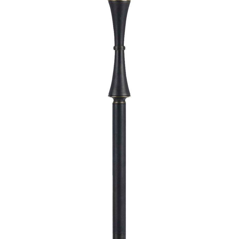 Metal Body Floor Lamp with Fabric Tapered Bell Shade, Black and Beige-Benzara