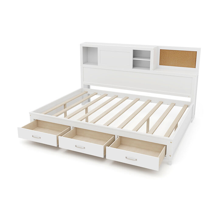 Versatile Wooden Daybed with 3 Drawers and Storage Shelves for Efficient Space Organization