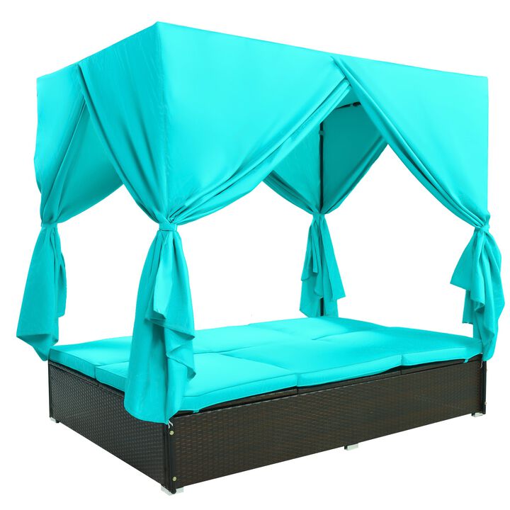 Mondawe Outdoor Patio Rattan Sunbed,With Cushions And Adjustable Seats PE Wicker Daybed