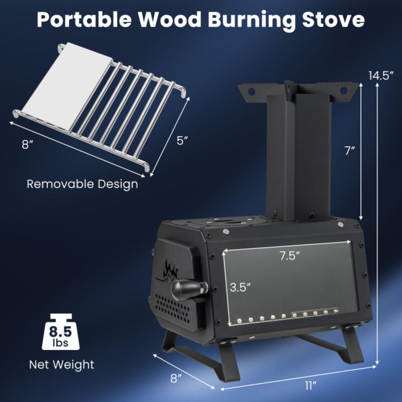 Hivvago Portable Wood Camping Burning Stove Heater with 2 Cooking Positions