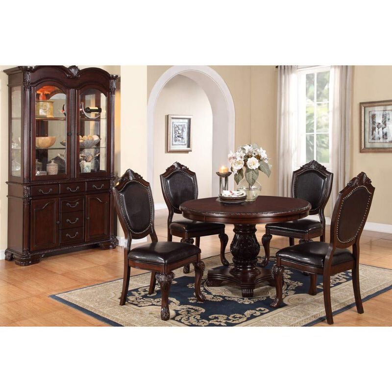 Traditional Rubber Wood Dining Chair With Faux Leather Upholstery , Set Of 2,Brown