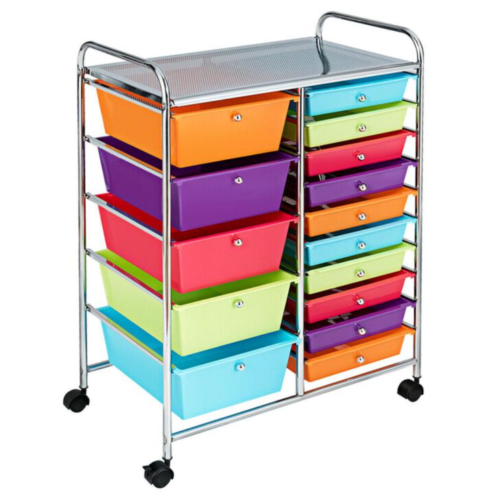 Hivvago 15-Drawer Utility Rolling Organizer Cart Multi-Use Storage