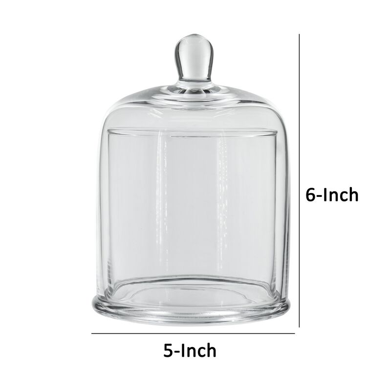 Set of 2 Large Glass Serving Platters with Dome and Finial Handle, Clear - Benzara
