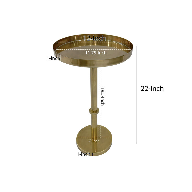 Ara 12 Inch Side End Table, Vintage Sleek Pillar Base, Round Tray Top, Oxidized Antique Brass