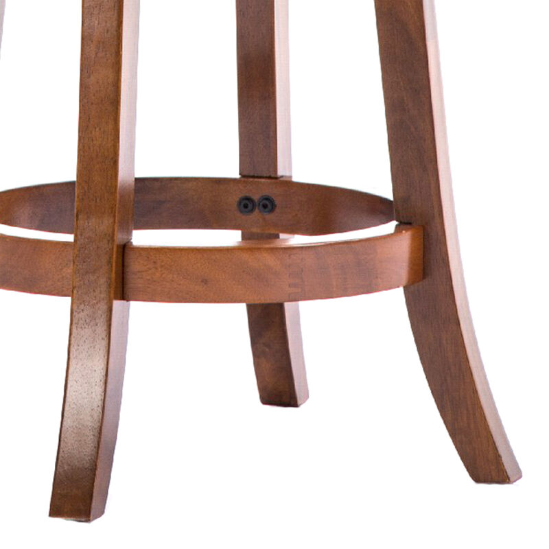 Pal 24 Inch Swivel Counter Stool, Solid Wood, Bonded Leather, Walnut Brown-Benzara