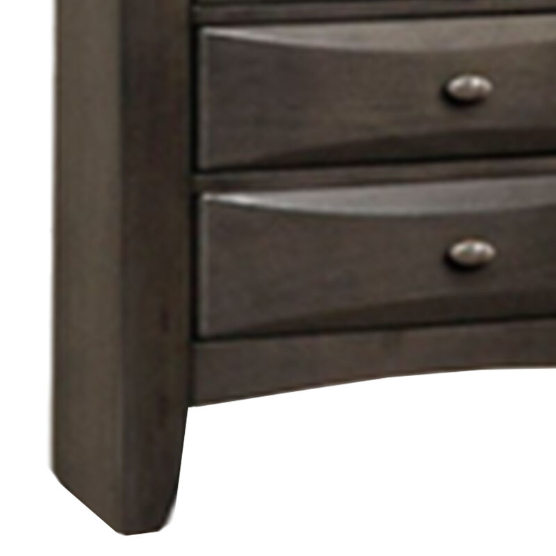 Simo Nightstand, Spacious Top, Metal Knobs, 3 Drawers, Gray Solid Wood