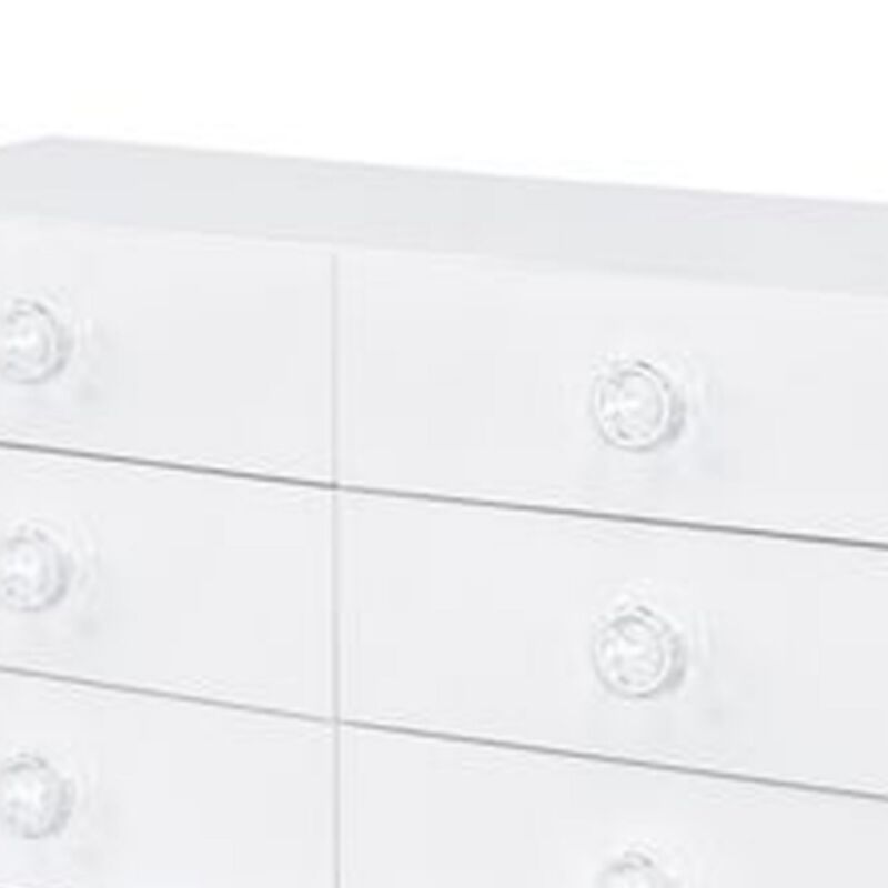 Dresser with 6 Drawers and Angled Metal Feet, White-Benzara