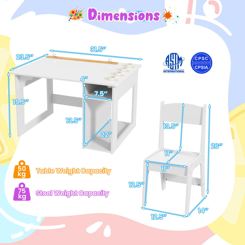 Kids Art Table and Chair Set Toddler Craft Drawing Desk