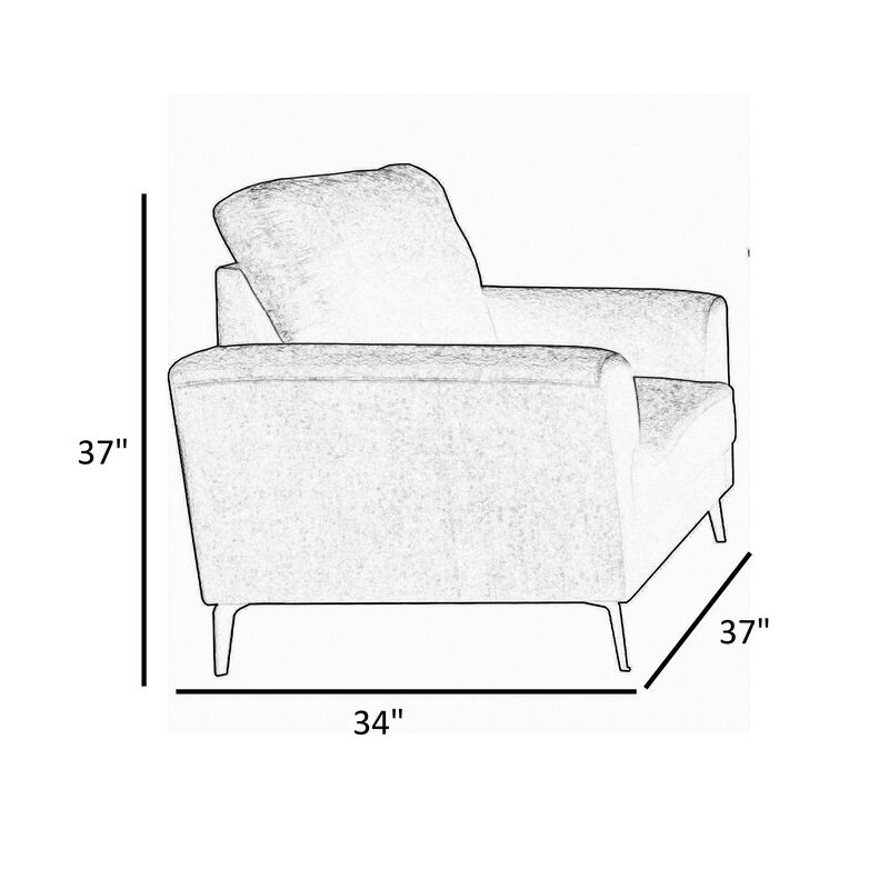 Jake 37 Inch Accent Sofa Armchair, Black Chenille Foam Cushions, Metal Legs - Benzara