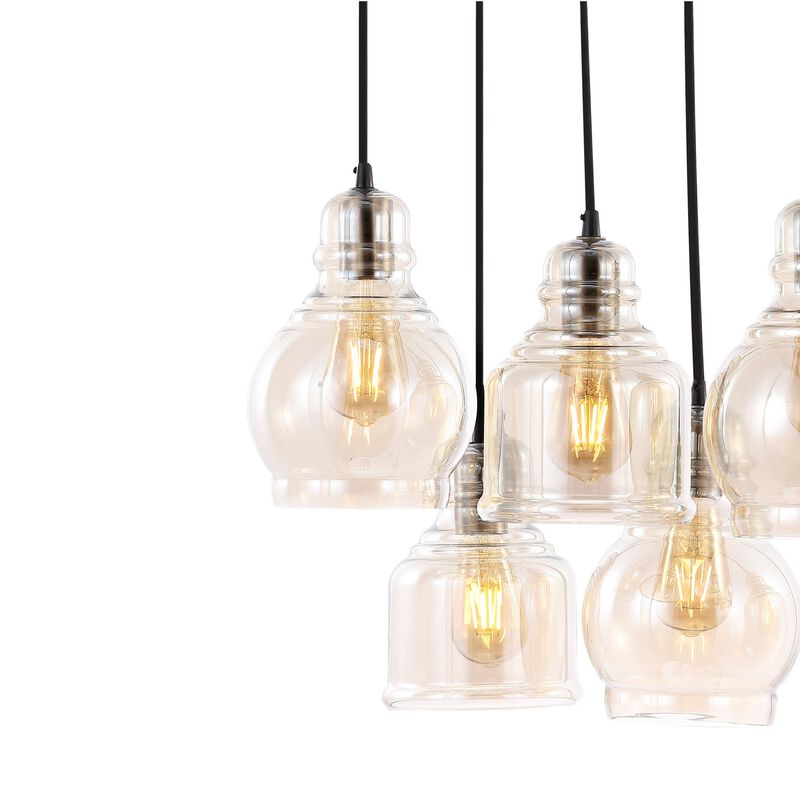Sydney 6-Light Bohemian Farmhouse Iron/Glass Cluster LED Pendant