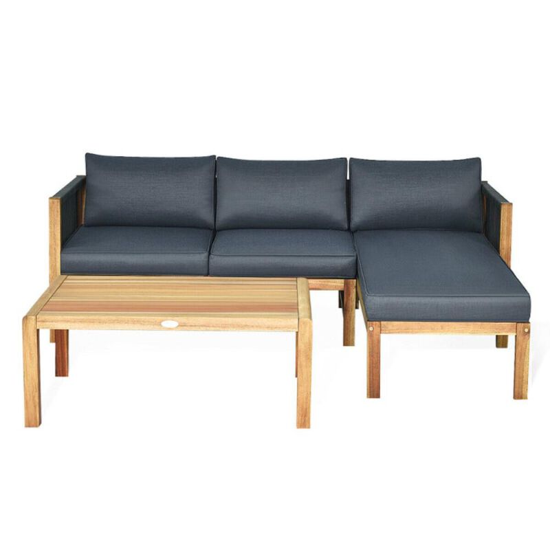 Hivvago 3 Pieces Patio Acacia Wood Sofa Furniture Set with Nylon Rope Armrest