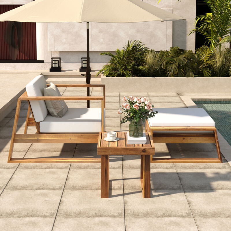Merax Acacia Wood Outdoor Lounge Chair Seating Set