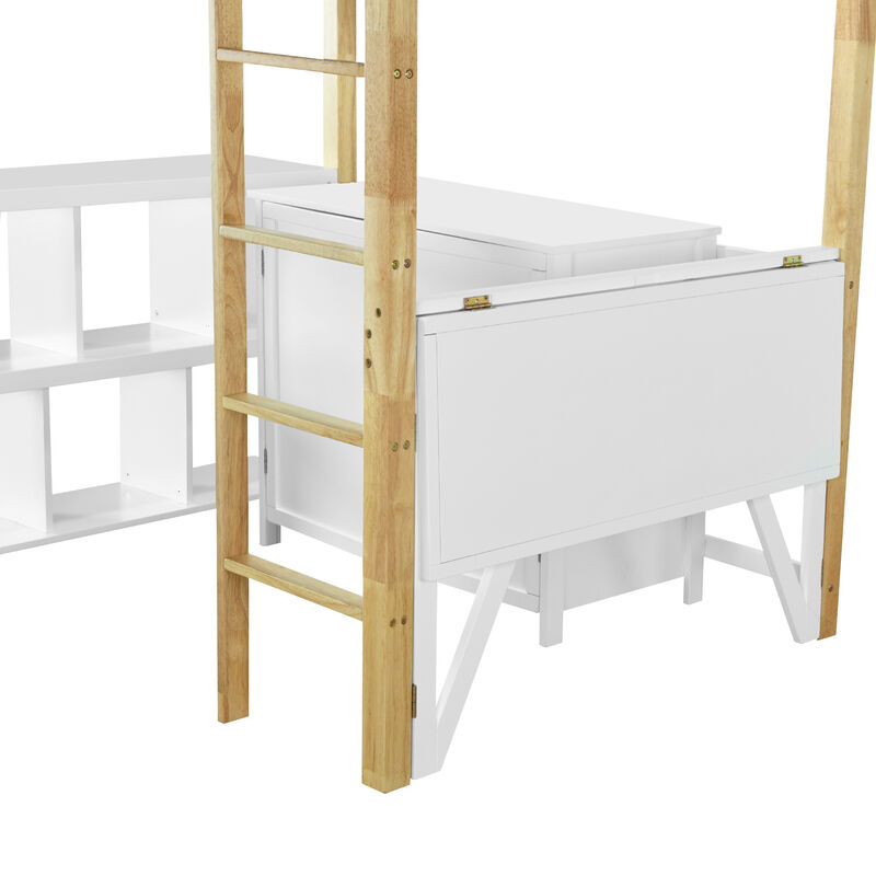 Merax Wood Loft Bed With Built-in Storage Cabinet