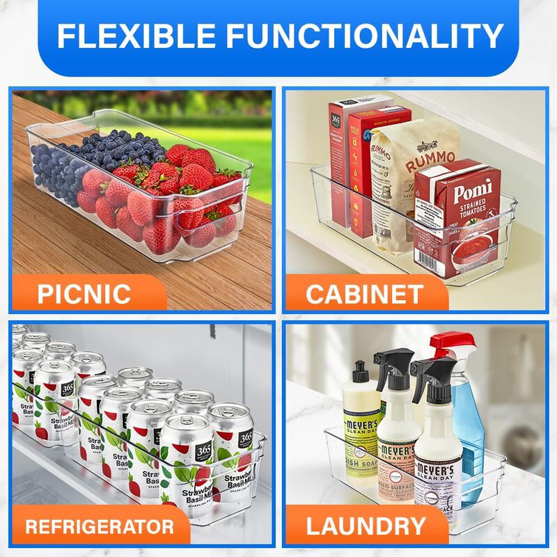 Pantry Organizers and Storage Bins - Stackable Clear Bins for Kitchen and Freezer, Snack Pantry Organizer, Refrigerator Storage Solutions, Multi-Purpose Kitchen Storage Bins - 10 pack
